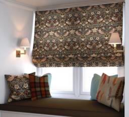 William Morris - Strawberry Thief Chocolate/Slate Made To Measure Professionally Roman Blind