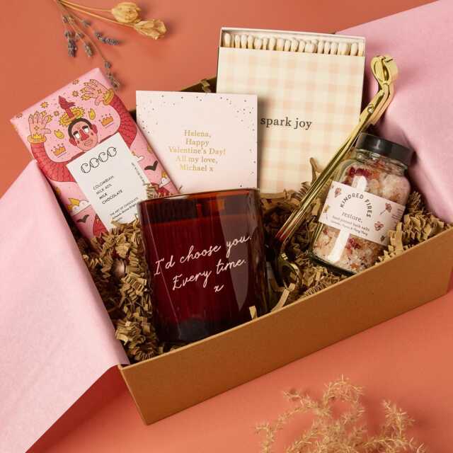 Valentine's Gift Hamper With Personalised Engraved Candle For Her - image 1