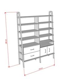 Wooden Shelves With Drawers, Modern Open Bookcase Storage 190 cm, Natural Wood Rack, Mid Century, Handmade, Custom Size - thumbnail 3