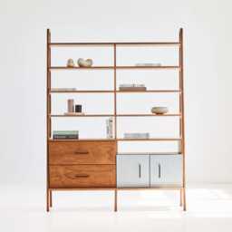 Wooden Shelves With Drawers, Modern Open Bookcase Storage 190 cm, Natural Wood Rack, Mid Century, Handmade, Custom Size - thumbnail 2