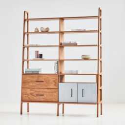 Wooden Shelves With Drawers, Modern Open Bookcase Storage 190 cm, Natural Wood Rack, Mid Century, Handmade, Custom Size
