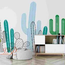 Cactus Wall Decals, Nursery Large Mural, Tropical Palm Leaf Art, Kids, Baby, Nursery, Nature Wall Sticker-Dk382 - thumbnail 2