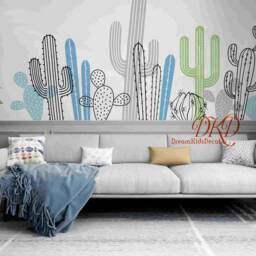 Cactus Wall Decals, Nursery Large Mural, Tropical Palm Leaf Art, Kids, Baby, Nursery, Nature Wall Sticker-Dk382 - thumbnail 3