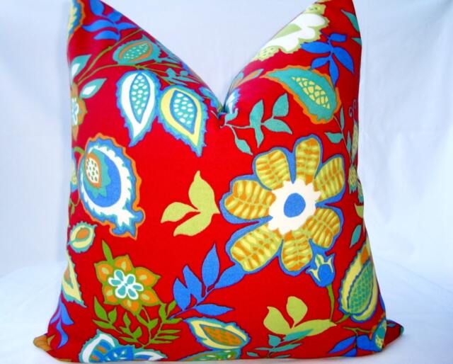 Red Floral Print Pillow Cover 20x20, Indoor/Outdoor Decor - image 1