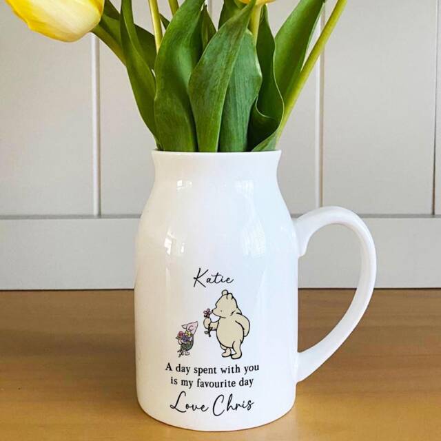 Personalised Winnie The Pooh Vase, Favourite Day, Small Vase For Flowers, Gift Mum, Bud - image 1