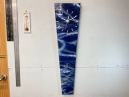 70cm Long Narrow Navy Blue Grey & White Abstract Resin Wall Clock, Modern Unusual Home Decor