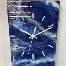 70cm Long Narrow Navy Blue Grey & White Abstract Resin Wall Clock, Modern Unusual Home Decor - thumbnail 3