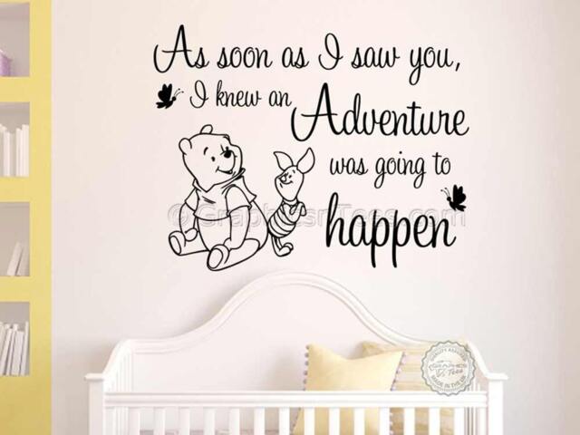 Nursery Wall Sticker Quote, Winnie The Pooh & Piglet, Adventure Going To Happen, Baby Boy Girls Bedroom Decal