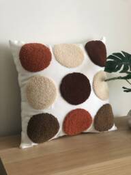 Hand Tufted Punch Needle Pillow Cover Earth Tone Dots, 16x16 - thumbnail 1