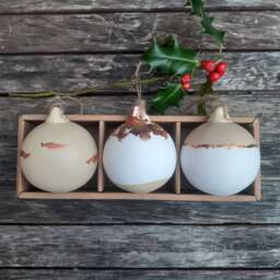 Set Of 3 Christmas Baubles Natural & Copper Tree Decorations Hand Painted Gilded Foil Ornament - thumbnail 1