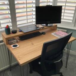 Ashford Rustic Reclaimed Style Desk With Monitor Shelf Hairpin Legs - thumbnail 2
