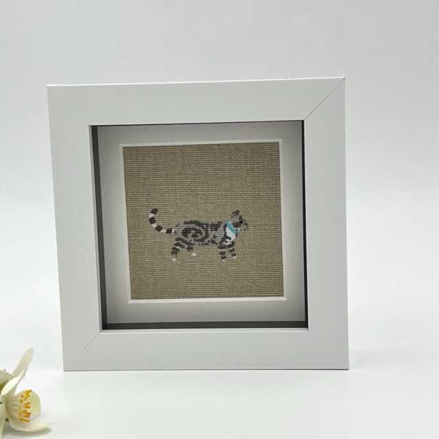 Grey Striped Tabby Cat Fabric Picture, Textile Wall Art, Sophie Allport Purrfect Design - image 1