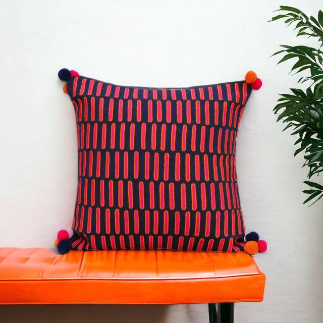 Pink & Blue, Pillow Cover, Embroidered, Mola Style Pillows, Standard Size 16x16 Inches - image 1