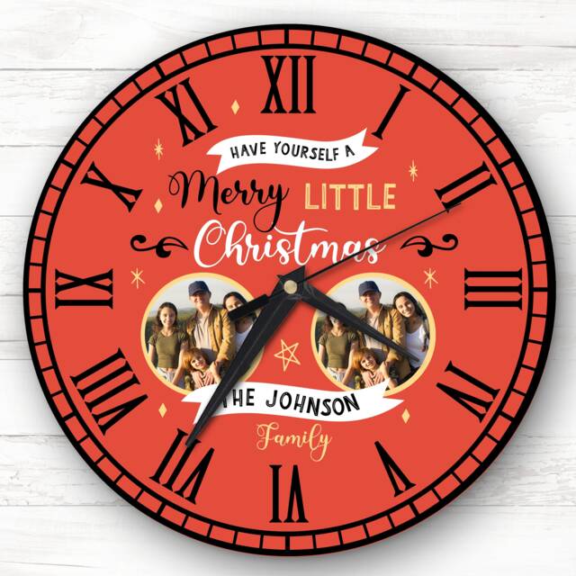 Christmas Family Photo Red Personalised Gift Clock - image 1
