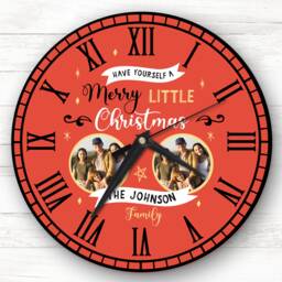 Christmas Family Photo Red Personalised Gift Clock