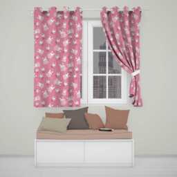 Cute Strawberry Bunny Macaron Dessert Kawaii Pink Background Seamless Pattern Readymade Eyelet Ring Top Thermal 100% Blackout Curtains