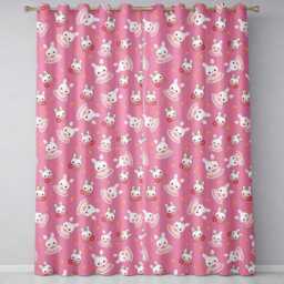 Cute Strawberry Bunny Macaron Dessert Kawaii Pink Background Seamless Pattern Readymade Eyelet Ring Top Thermal 100% Blackout Curtains - thumbnail 2