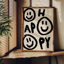 Happy Unframed Print - Faces Poster Hand Drawn Art Positive Wall Smile Funky Graffiti Colourful Decor Bold - thumbnail 2