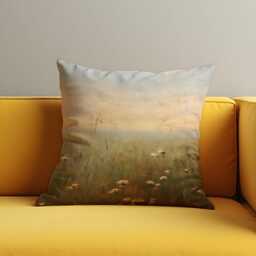 Wildflower Meadow Cushion Cover, Soft Pastel Landscape Pillow Case, Rustic Nature Decor, 18x18