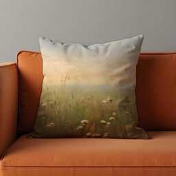 Wildflower Meadow Cushion Cover, Soft Pastel Landscape Pillow Case, Rustic Nature Decor, 18x18 - thumbnail 2