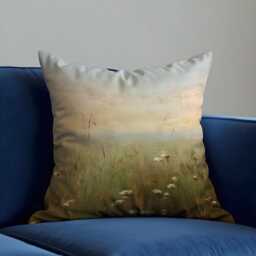 Wildflower Meadow Cushion Cover, Soft Pastel Landscape Pillow Case, Rustic Nature Decor, 18x18 - thumbnail 3