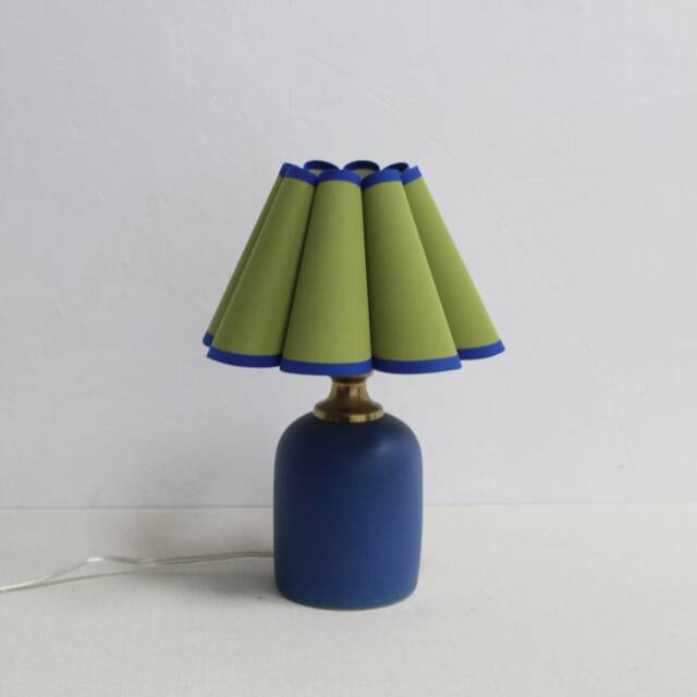 Handmade Scallop Fabric Lamp Green Lampshade, Navy Ceramic Base-113# - image 1