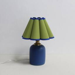 Handmade Scallop Fabric Lamp Green Lampshade, Navy Ceramic Base-113# - thumbnail 1