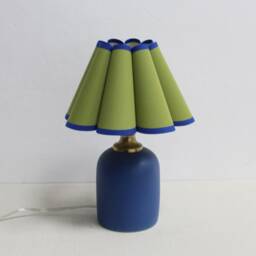 Handmade Scallop Fabric Lamp Green Lampshade, Navy Ceramic Base-113# - thumbnail 2