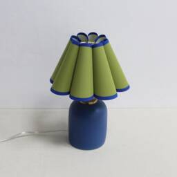 Handmade Scallop Fabric Lamp Green Lampshade, Navy Ceramic Base-113# - thumbnail 3