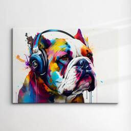 Bulldog With Headphones Dog Pet Abstract Modern Painting Wall Art, Framed Canvas Poster Print, Home Kitchen Office Room Decor, Gifts - thumbnail 3