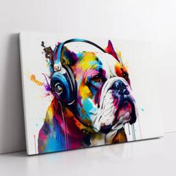 Bulldog With Headphones Dog Pet Abstract Modern Painting Wall Art, Framed Canvas Poster Print, Home Kitchen Office Room Decor, Gifts - thumbnail 2