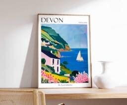 Devon Coastline Travel Poster England Art Print - thumbnail 1
