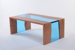 Live Edge Resin River Coffee Table - Modern Waterfall Design - thumbnail 1