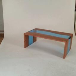 Live Edge Resin River Coffee Table - Modern Waterfall Design - thumbnail 4