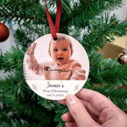 Wooden Photo Bauble, New Baby First Christmas Tree Grandparents Gift, Personalised Baby's Keepsake - thumbnail 2