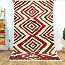 Handmade Moroccan Berber Wool Rug Plush Boho Grid Design - thumbnail 3