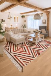 Handmade Moroccan Berber Wool Rug Plush Boho Grid Design - thumbnail 1