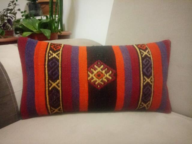 Kilim Lumbar Pillow 10x20 Inches Nice Color Anatolian Wool Kilim Pillow Handmade Cushion - image 1