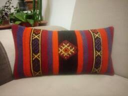 Kilim Lumbar Pillow 10x20 Inches Nice Color Anatolian Wool Kilim Pillow Handmade Cushion - thumbnail 1