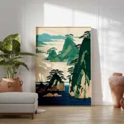 Japanese Coastal Mountain Poster - Vintage Woodblock Seascape Traditional Asian Landscape Art - thumbnail 3