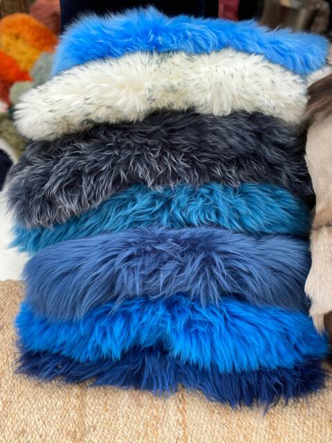 Blue Sheepskin Rug , Blues Rug, Fur Chair Cover, Bed Throw, Interior Accessories - image 1