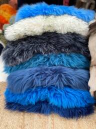 Blue Sheepskin Rug , Blues Rug, Fur Chair Cover, Bed Throw, Interior Accessories - thumbnail 1