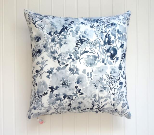 Indigo Blooms Pillow Cover, Designer Fabric 18x18, 20x20, 22x22, 24x24, 14x20, 12x21, 12x26 - image 1