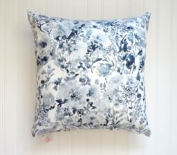 Indigo Blooms Pillow Cover, Designer Fabric 18x18, 20x20, 22x22, 24x24, 14x20, 12x21, 12x26 - thumbnail 1