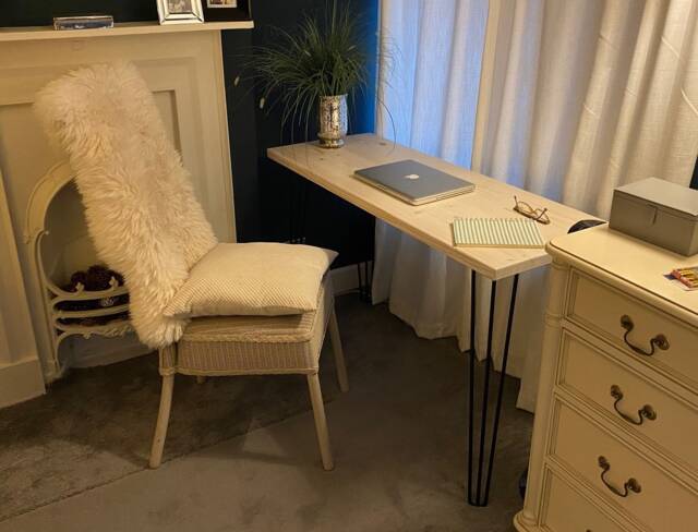 Narrow Desk Home Office Study Solid Wood Hairpin Legs Writing Oak Finish - image 1