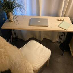 Narrow Desk Home Office Study Solid Wood Hairpin Legs Writing Oak Finish - thumbnail 3