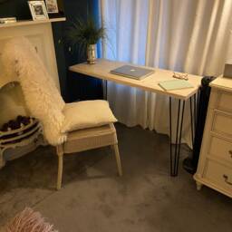 Narrow Desk Home Office Study Solid Wood Hairpin Legs Writing Oak Finish - thumbnail 2