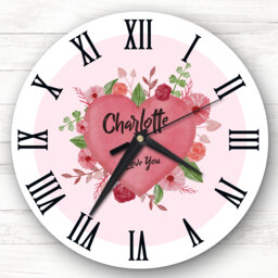Watercolour Floral Valentine's Day Gift Birthday Anniversary Personalised Clock - thumbnail 1