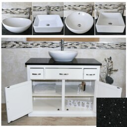 Bathroom Vanity Unit Painted Wood Cabinet Wash Stand Black Quartz & Ceramic Basin 1161Pbqcbc - thumbnail 2