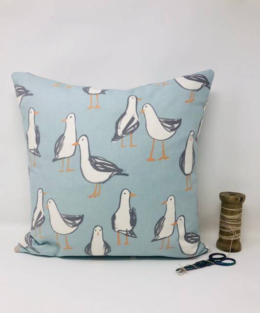Duckegg Blue Seagull Cushion, Cushion Cover, Nautica Seaside Duck Feather, Gift For Her, Bird Lovers Gift, Birthday Present - image 1